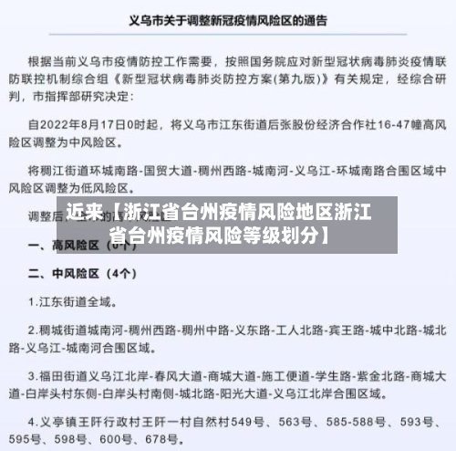 近来【浙江省台州疫情风险地区浙江省台州疫情风险等级划分】
