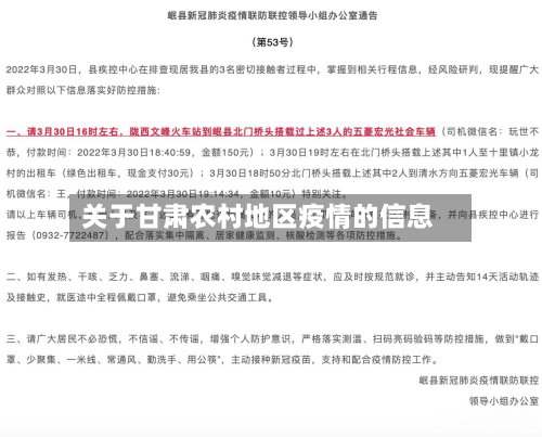 关于甘肃农村地区疫情的信息