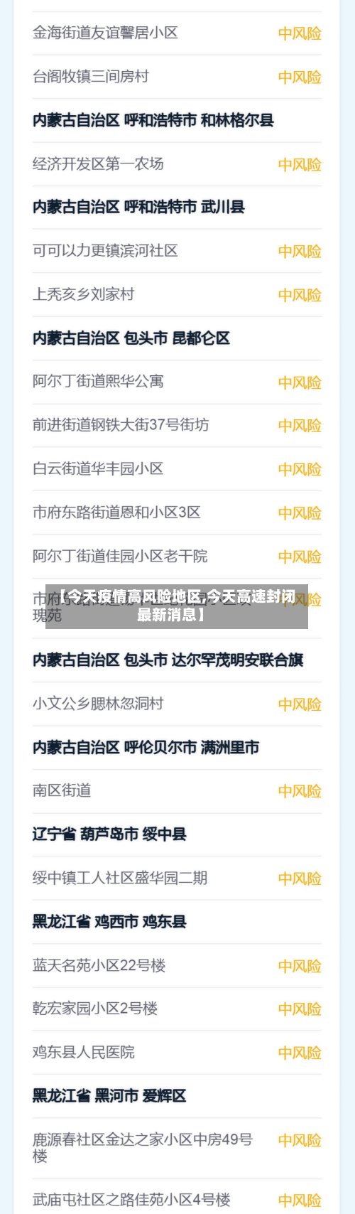 【今天疫情高风险地区,今天高速封闭最新消息】