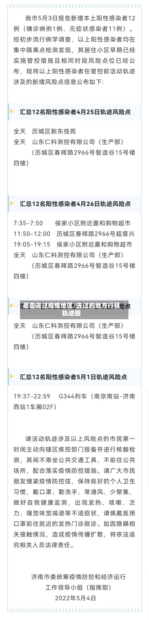 是否去过疫情地区/去过的地方行程轨迹图