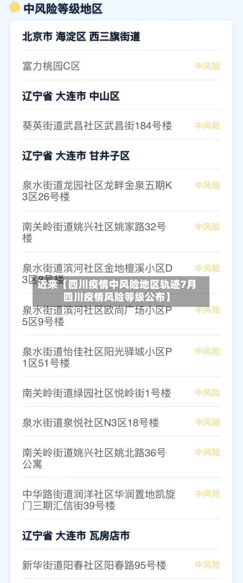 近来【四川疫情中风险地区轨迹7月四川疫情风险等级公布】