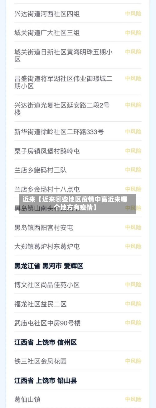 近来【近来哪些地区疫情中高近来哪个地方有疫情】